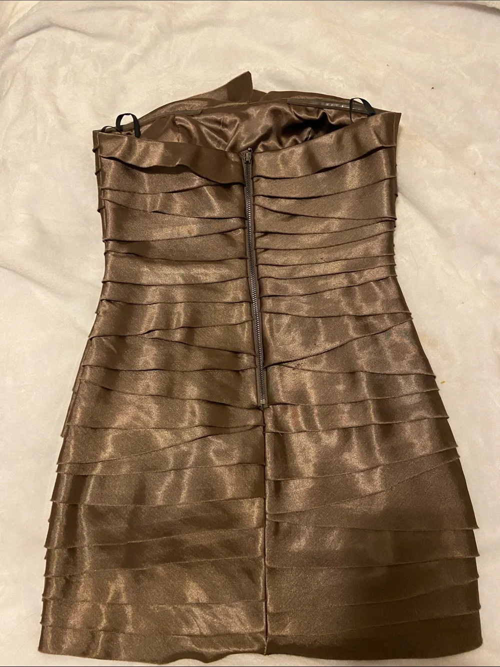 Strapless satin layered mini dress NWOT - Picture 3 of 3